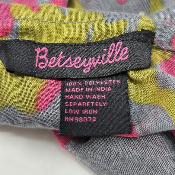 BETSEYVILLE BETSEY JOHNSON Y2K LIGHTWEIGHT INFINITY SCARF GREY FUSCHIA WOMEN OS - Picture 9 of 10